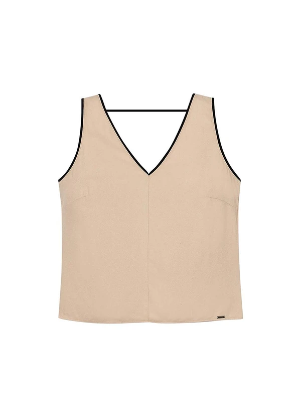 Marialícia - Regata Feminina Decote V Creponada Bege 3