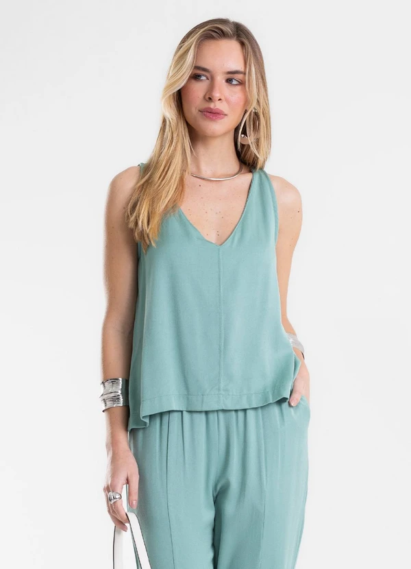 Endless - Regata Feminina Decote V em Viscose Verde
