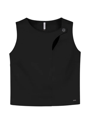 Marialícia - Regata Feminina Detalhe Decote Preto - MARIALÍCIA