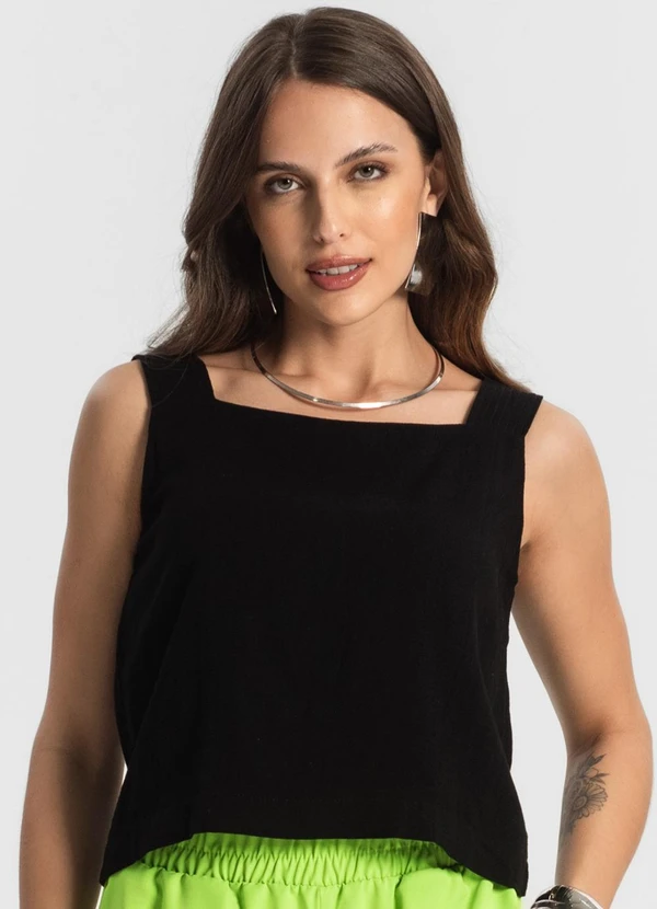 Endless - Regata Feminina em Linho Preto