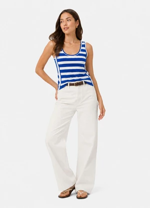 Infinita Cor - Regata Feminina em Malha Listrada Azul - INFINITA COR