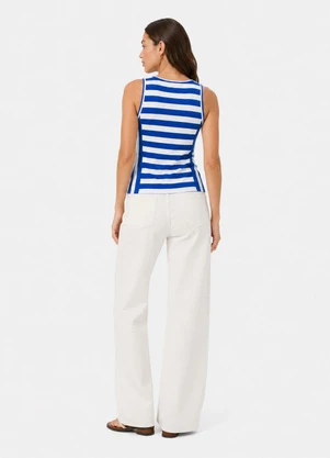 Infinita Cor - Regata Feminina em Malha Listrada Azul - INFINITA COR
