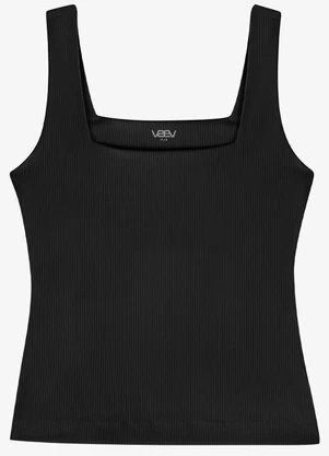 Veev - Regata Feminina em Poliamida Canelada Preto - VEEV