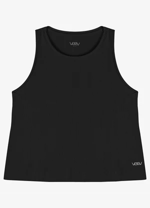 Veev - Regata Feminina em Poliamida Canelada Preto - VEEV