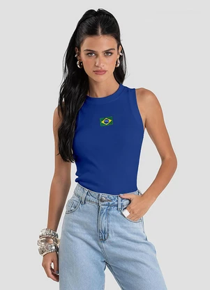 Dianna - Regata Feminina em Ribana Canelada Brasil Azul - DIANNA