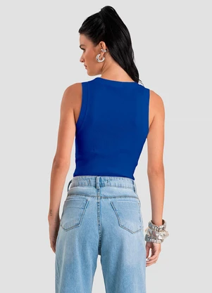 Dianna - Regata Feminina em Ribana Canelada Brasil Azul - DIANNA