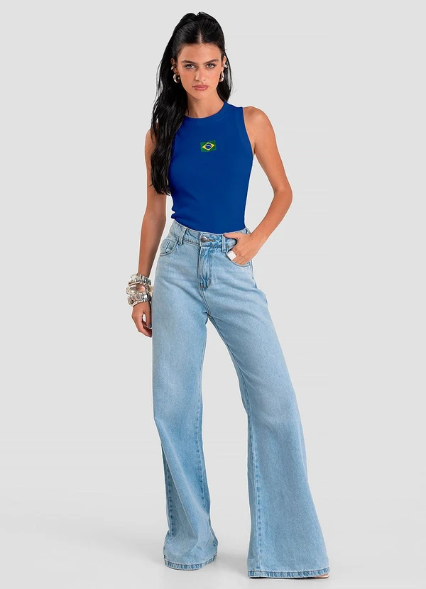 Dianna - Regata Feminina em Ribana Canelada Brasil Azul 3