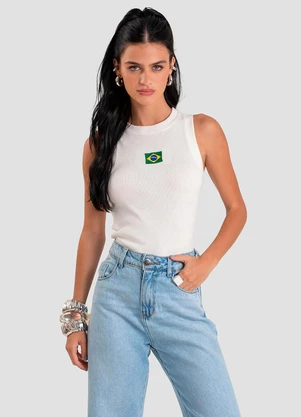 Dianna - Regata Feminina em Ribana Canelada Brasil Bege - DIANNA