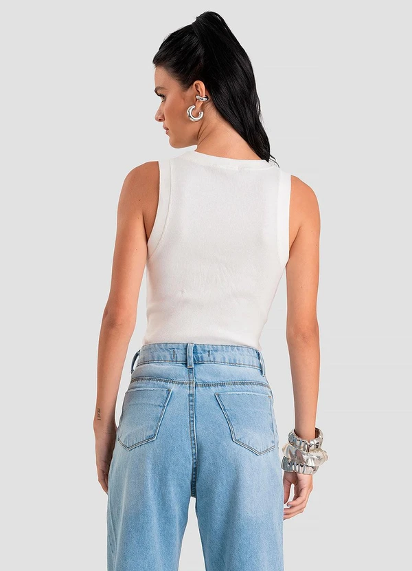 Dianna - Regata Feminina em Ribana Canelada Brasil Bege 2