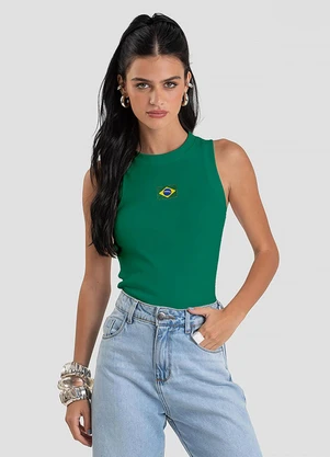 Dianna - Regata Feminina em Ribana Canelada Brasil Verde - DIANNA