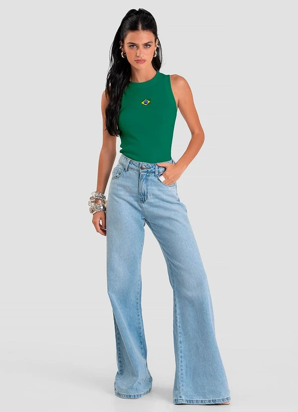 Dianna - Regata Feminina em Ribana Canelada Brasil Verde 3