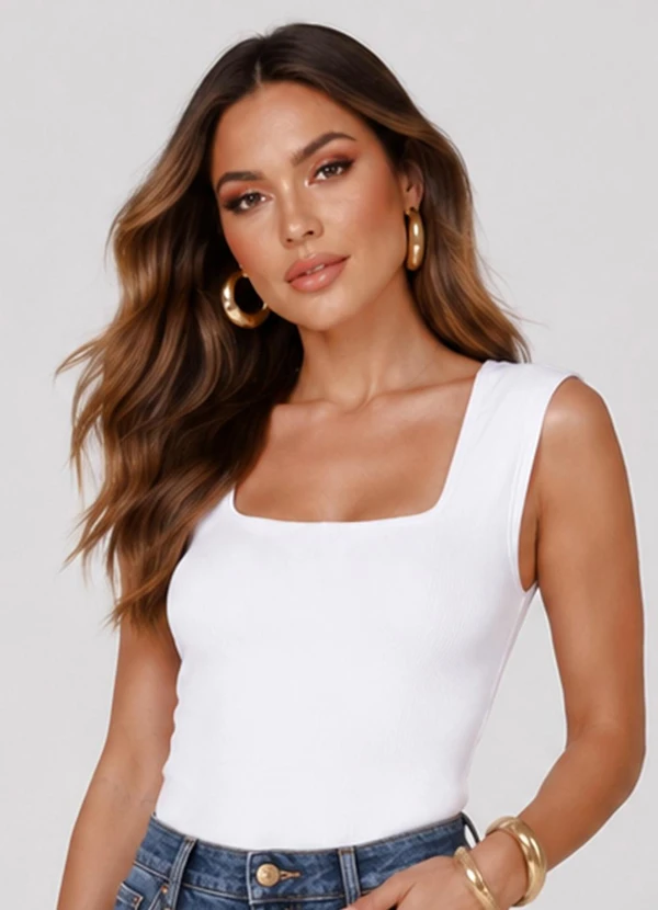 Rovitex - Regata Feminina em Ribana de Viscose Branco
