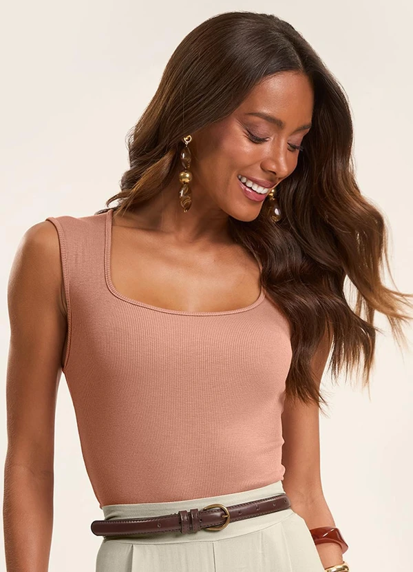 Rovitex - Regata Feminina em Ribana de Viscose Marrom