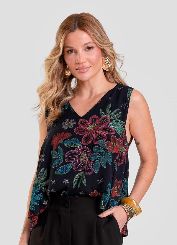 Dianna - Regata Feminina em Tecido Estampado Preto