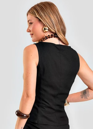 Dianna - Regata Feminina em Tecido Linho Preto - DIANNA
