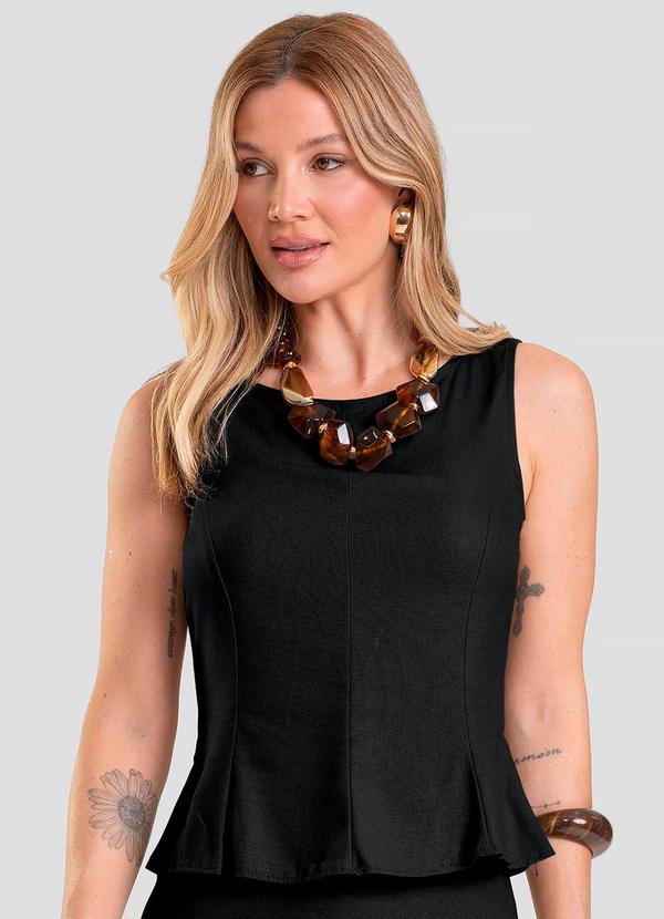 Dianna - Regata Feminina em Tecido Linho Preto