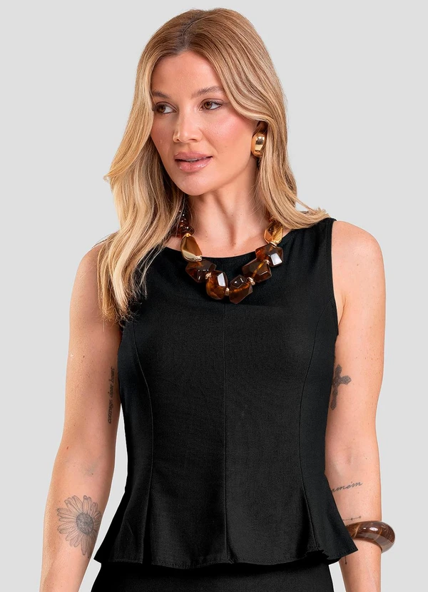Dianna - Regata Feminina em Tecido Linho Preto