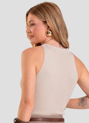 Dianna - Regata Feminina em Tricot de Fio Modal Bege - DIANNA