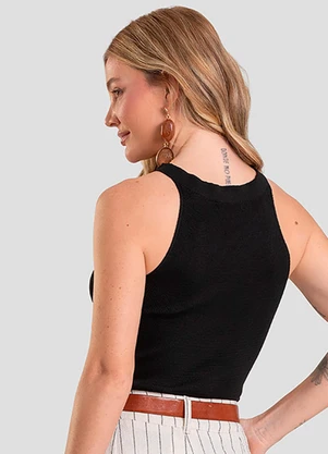 Dianna - Regata Feminina em Tricot de Fio Modal Preto - DIANNA