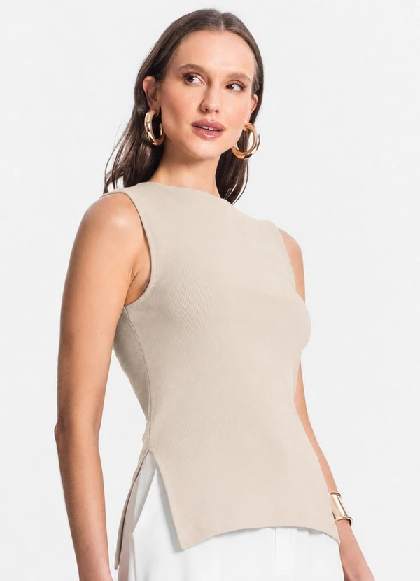Infinita Cor - Regata Feminina em Viscose Creponada Bege