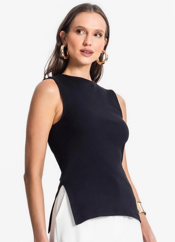 Infinita Cor - Regata Feminina em Viscose Creponada Preto