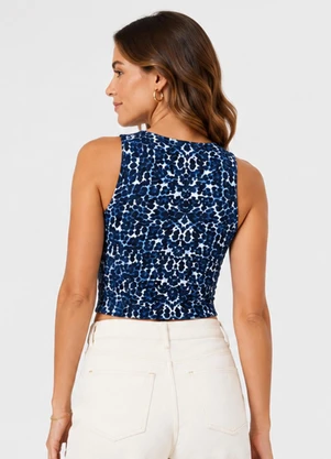 Infinita Cor - Regata Feminina Estampada em Cotton Azul - INFINITA COR