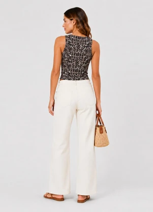 Infinita Cor - Regata Feminina Estampada em Cotton Bege - INFINITA COR