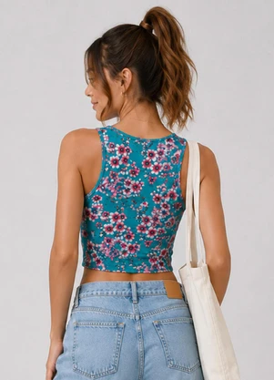 Infinita Cor - Regata Feminina Estampada em Cotton Verde - INFINITA COR