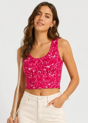 Infinita Cor - Regata Feminina Estampada em Cotton Vermelho - INFINITA COR