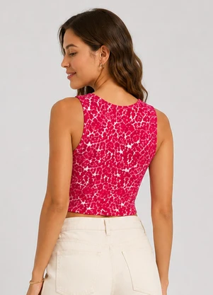 Infinita Cor - Regata Feminina Estampada em Cotton Vermelho - INFINITA COR