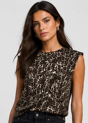 Infinita Cor - Regata Feminina Estampada em Viscose Preto - INFINITA COR
