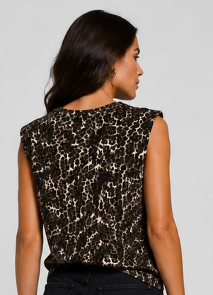 Infinita Cor - Regata Feminina Estampada em Viscose Preto - INFINITA COR