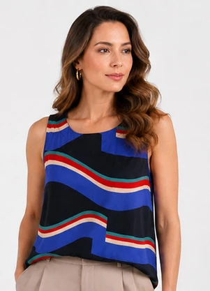 Infinita Cor - Regata Feminina Estampada em Viscose Preto - INFINITA COR