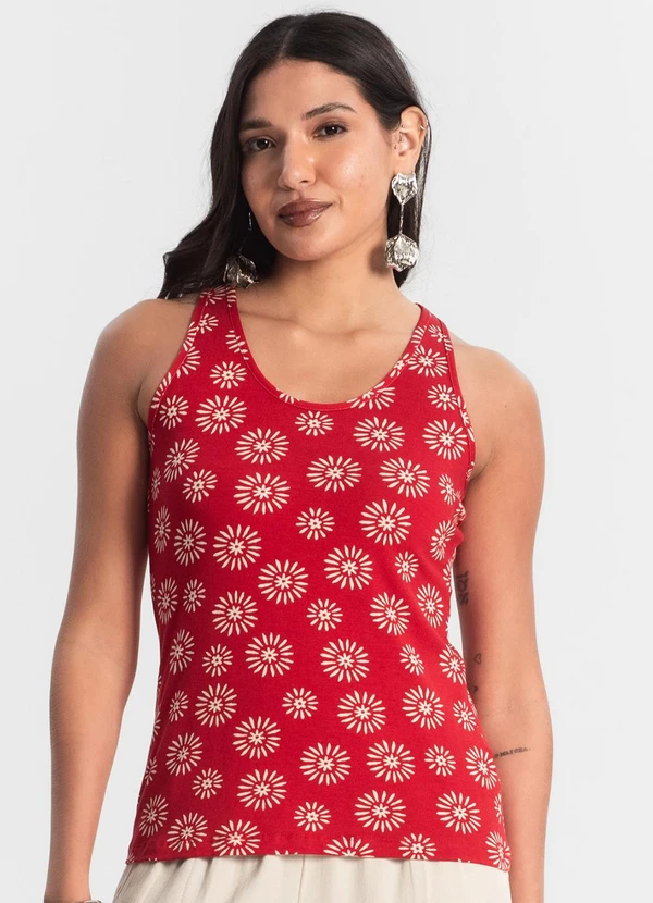 Rovitex - Regata Feminina Estampada Vermelho