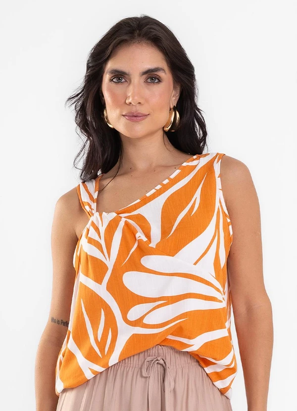 Rovitex - Regata Feminina Estampada Viscose Laranja