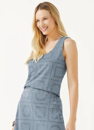 Marialícia - Regata Feminina Floral Devorê Azul - MARIALÍCIA