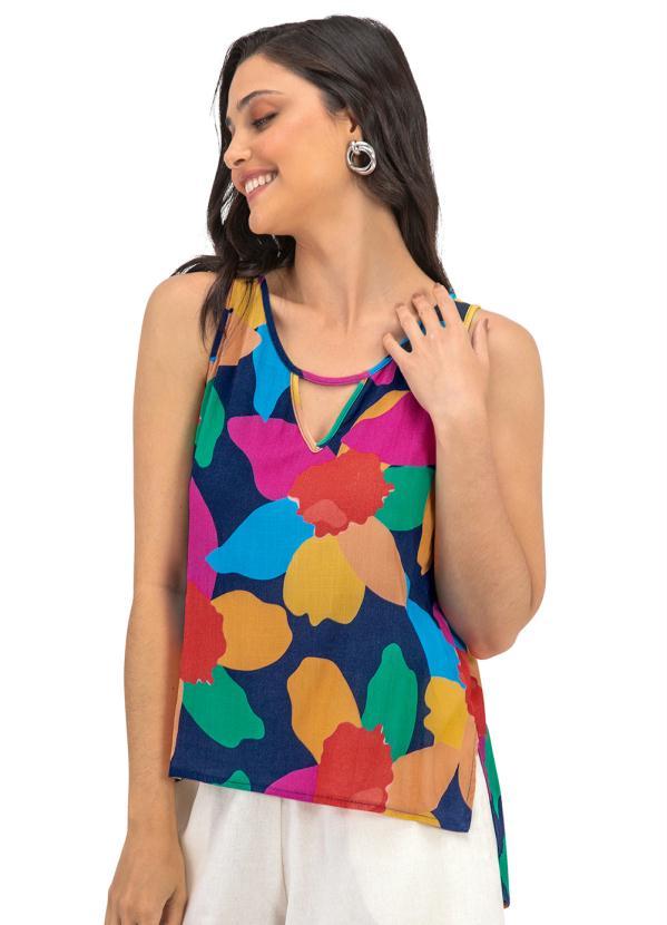 Rovitex - Regata Feminina Flores Assimétrica Azul