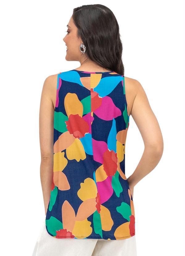 Rovitex - Regata Feminina Flores Assimétrica Azul 2