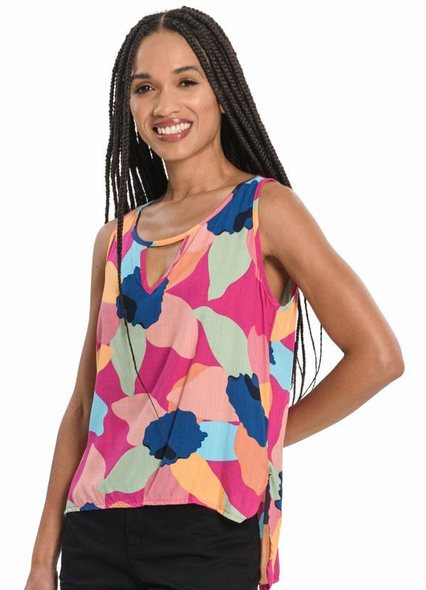 Rovitex - Regata Feminina Flores Assimétrica Rosa