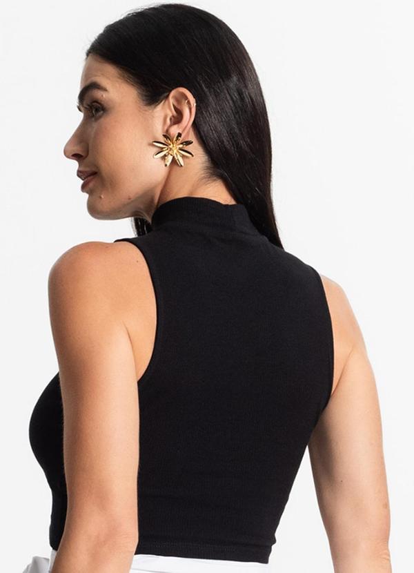 Select - Regata Feminina Gola Alta Canelada Preto 2