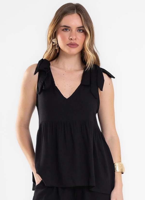 Rovitex - Regata Feminina Laço Decote em V Viscose Preto