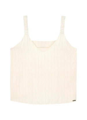 Marialícia - Regata Feminina Listrada Decote V Bege - MARIALÍCIA