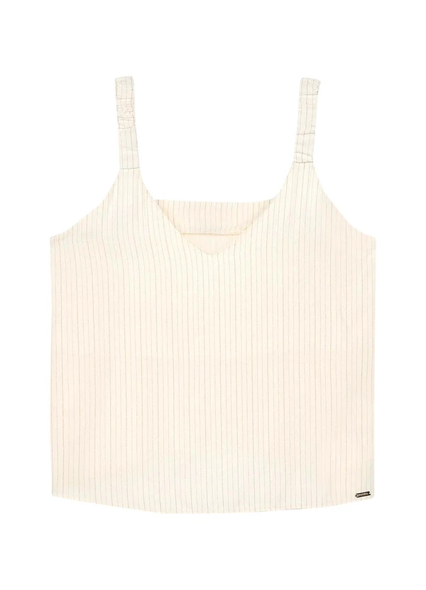 Marialícia - Regata Feminina Listrada Decote V Bege