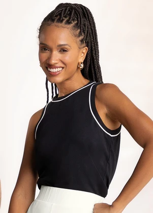 Marialícia - Regata Feminina Moletinho Preto - MARIALÍCIA