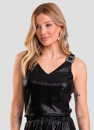 Dianna - Regata Feminina Plissada Preto - DIANNA