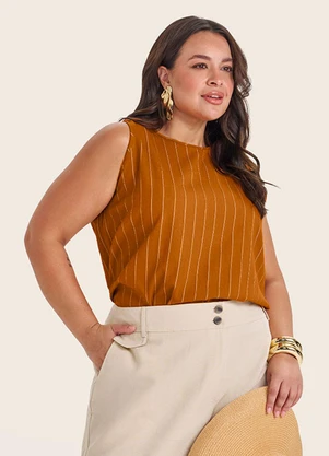 Secret Glam - Regata Feminina Plus Size em Visco Marrom - SECRET GLAM