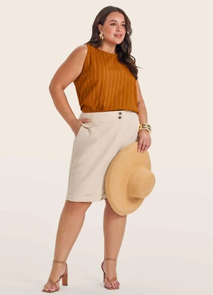 Secret Glam - Regata Feminina Plus Size em Visco Listras Marrom - SECRET GLAM