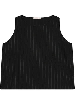 Secret Glam - Regata Feminina Plus Size em Visco Listras Preto - SECRET GLAM