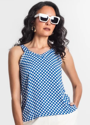 Infinita Cor - Regata Feminina Quadriculada Azul - INFINITA COR