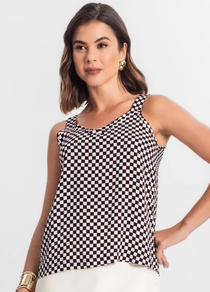 Infinita Cor - Regata Feminina Quadriculada Preto - INFINITA COR